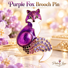 Purple Fox Brooch Pin Rhinestone Enamel Animal Jewelry Woodland Gift for Women