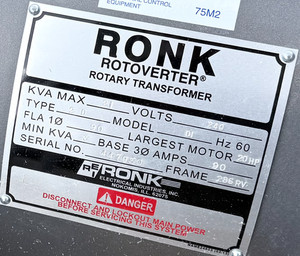 RONK Rotary Phase  Converter Transformer – Model 2D – 21 KVA Max – 240V – 60 Hz
