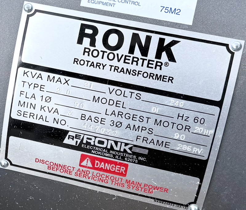 RONK Rotary Phase  Converter Transformer – Model 2D – 21 KVA Max – 240V – 60 Hz