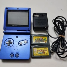 Nintendo Game Boy Advance SP Console Blue & Game Software AC adapter USED Japan