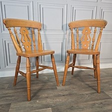 Antique Wooden Farmhouse Chairs - Pair 2 Victorian Style Solid Turned Country