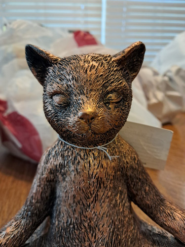Bronze Yoga Cat Lotus Meditation Position Zen Figurine Poly Resin Statue 7" X 8" - Picture 1 of 11