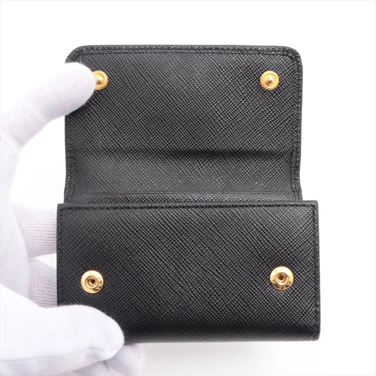 Prada Saffiano Metal 1PG004 Leather Key Case Black thumbnail 3