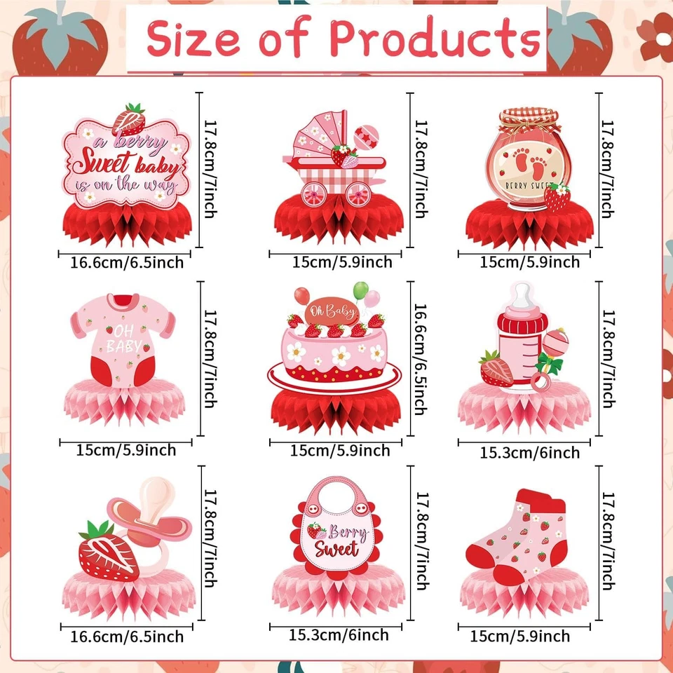 Strawberry Baby Shower Decorations - 9PCS Berry Sweet Red  - Image 2 of 4