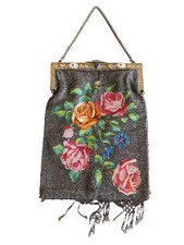 Antique Art Deco 1920s French Steel Beaded Purse Bright Colors AS IS