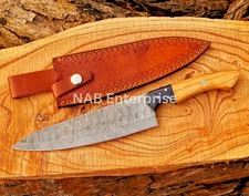 Handmade Kitchen Chef Knife Damascus Steel 13" Full Tang Wood Handle with Sheath
