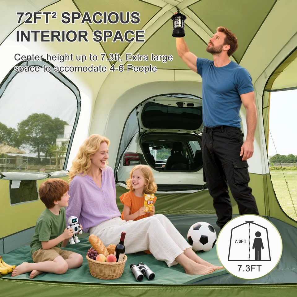 Carpas Coche PU 3000mm Impermeable para Camping 4-6 Personas Puerta Trasera Tienda para Coche Foto 3 de 4