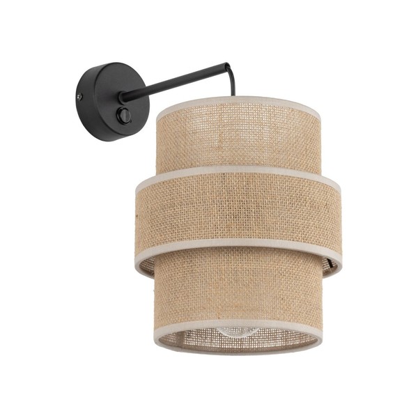 Wandleuchte Mit Schalter H: 33 Cm Jute Metall Natur Schwarz E27 Modern Wandlampe-image