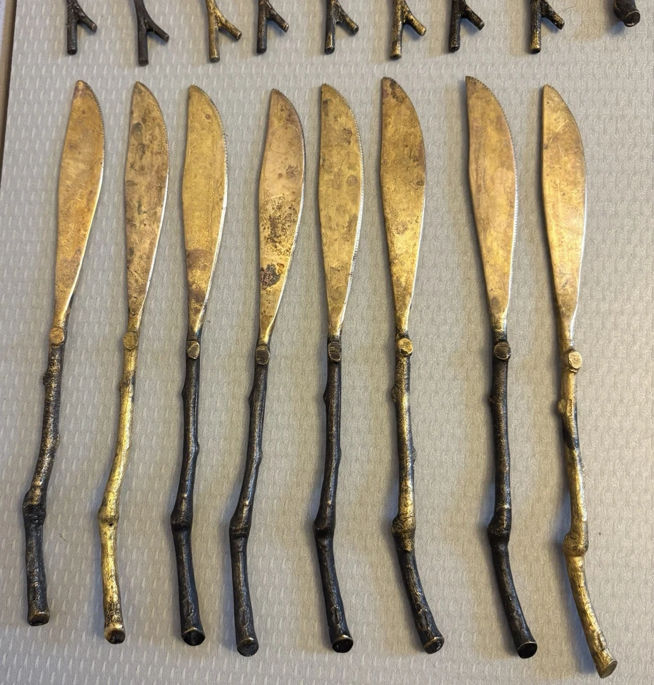 Pottery Barn Twig Branch Bronze Brass Flatware 44P Full Set Service For 8 - Image 3 of 4