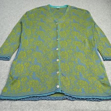 Deerberg Damen Oversize Strickjacke GRÖSSE M-L Grün Blau Baumwolle Lang Pullover