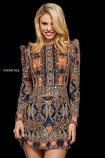 Sherri Hill Beaded Sequin Mini Dress/ Baroque Pattern Cocktail Prom/ Size 6