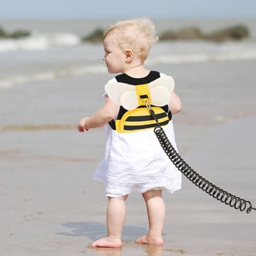  Toddler Harness Leash + Anti Lost Wrist Link, Cute Bee Kids Harness Backpack 