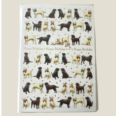 Notes & Queries CHOCOLATE & YELLOW LABS DOGS Birthday Card