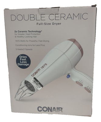 Conair Double Ceramic Technology Hair Dryer Frizz Fighting 3 Heats/2 Speeds