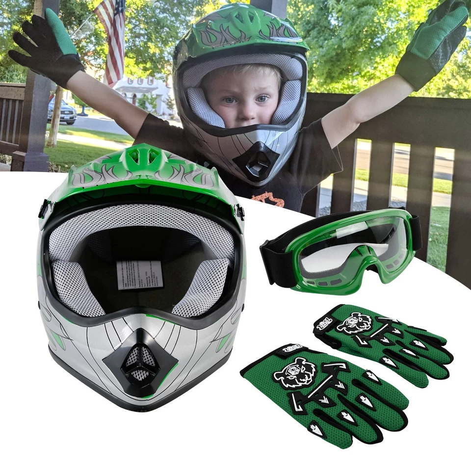 Casco todoterreno para moto todoterreno moto todoterreno verde plateado juvenil + gafas S/M/L/XL Foto 2 de 4