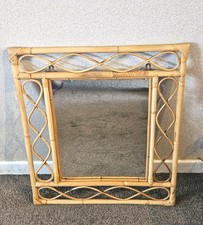 Vintage Bamboo Cane Wicker Framed Wall Mirror Large 60