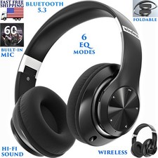 WIRELESS BLUETOOTH 5.3 HEADPHONES HI-FI STEREO ADJUSTABLE 6 EQ MODES MIC 60-HOUR