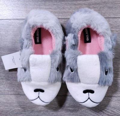Lands End Slippers Little Girls Size 13 Gray French Bulldog House Shoes Cute