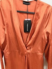 PRETTYLITTLETHING Orange V-Neck Long Sleeve Wrap Midi Dress Size 14