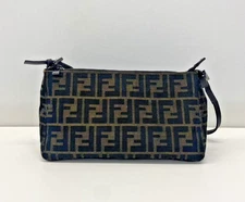 USED Fendi Zucca Print Brown Canvas And Leather Pochette Shoulder Bag Vintage