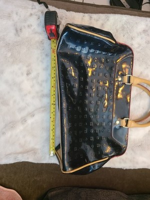 Arcadia Navy Blue/ Tan Trim Patent Leather Handbag