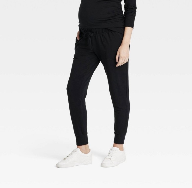 Ingrid & Isabel Knit Maternity Jogger Pants Black XS