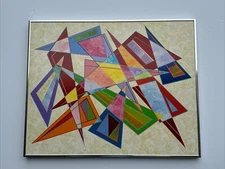 VINTAGE ABSTRACT PAINTING GEOMETRIC CUBISM MODERNISM ROY MCKENZIE ORIGINAL RARE