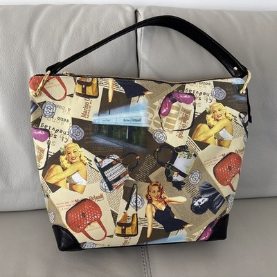 NWT MARINO ORLANDI 4056 Unique Retro Print Leather  Bag Made In ITALY MRP $1025