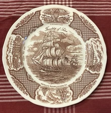 2 Alfred Meakin FAIR WINDS Brown 10.5" Dinner Plates Friendship of Salem