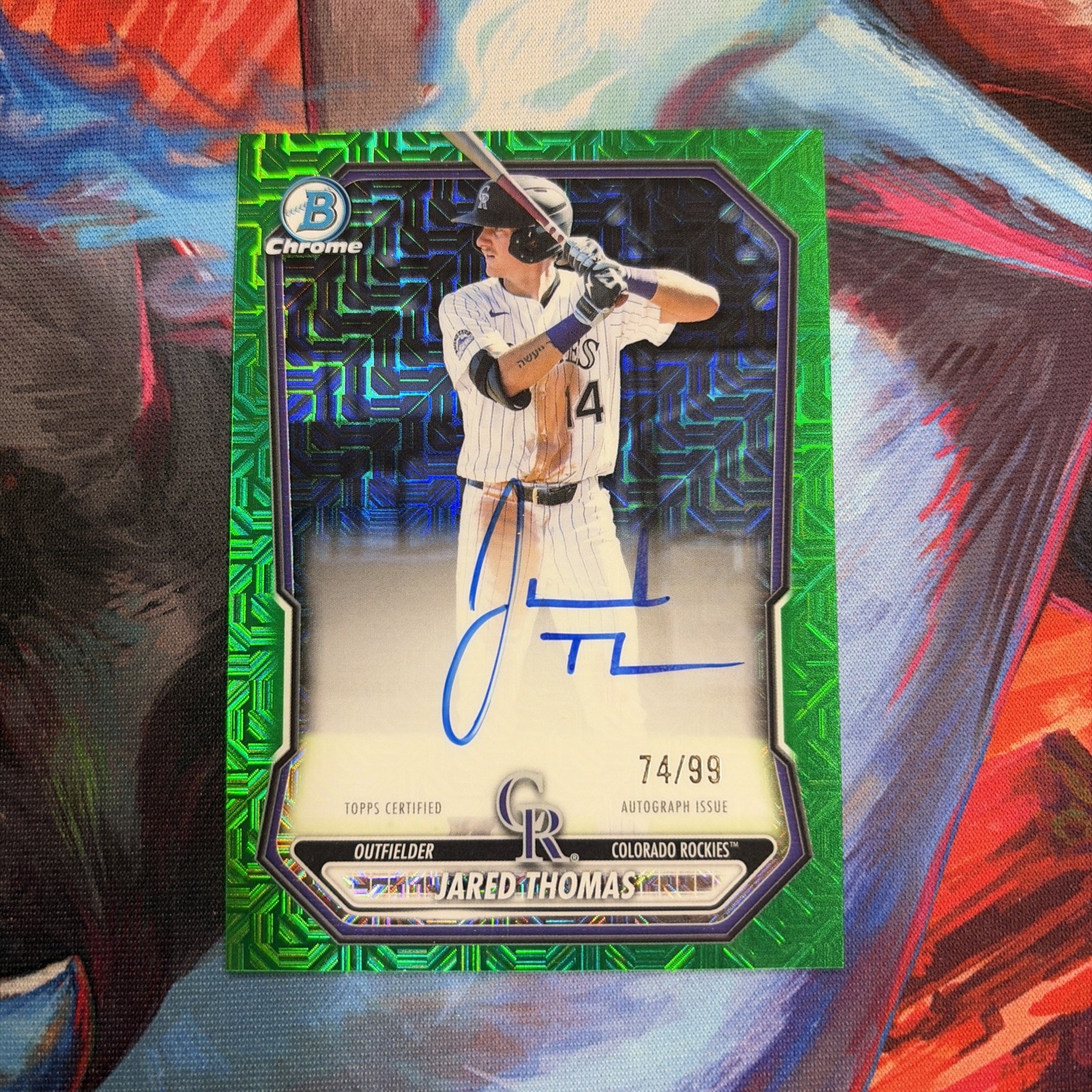 2026 Bowman Chrome Jared Thomas Green Mojo Auto /99 Rockies #BMA-JTH