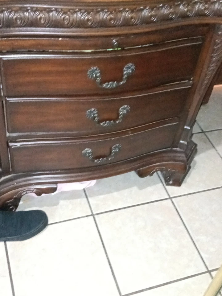 Hermoso tocador asético victoriano espejo 2 mesitas de noche caoba Foto 2 de 4