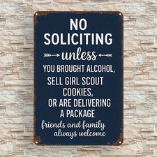 Funny 'No Soliciting Unless...' Retro Metal Sign Sassy Home Entryway Decoration