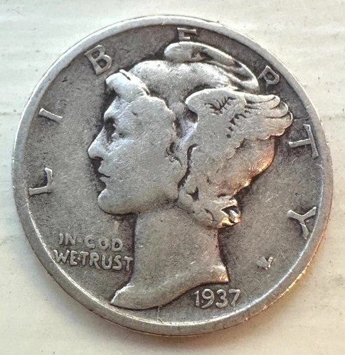 1937 S Mercury Dime circulated 90% Silver  Good G to Very Good VG