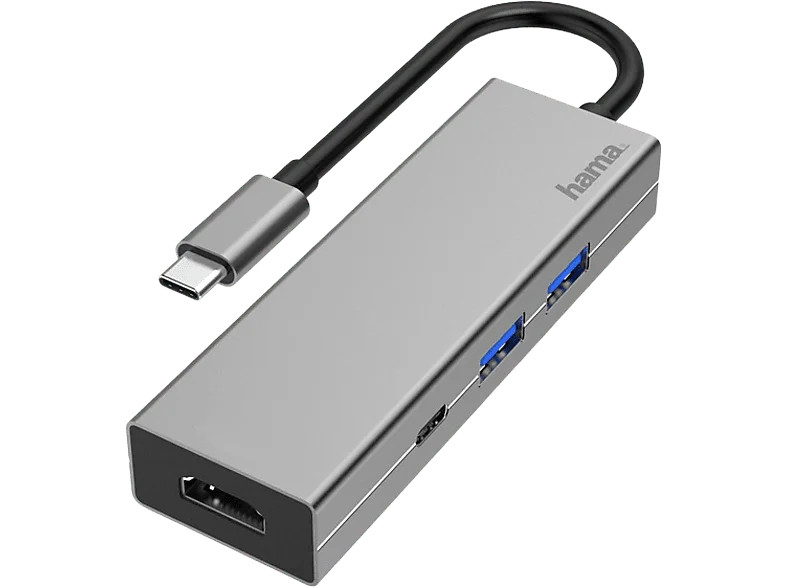 Hub - Hama 00200107, 2x USB-A, 1x USB-C, 1x HDMI, 5000 Mbit/s, 4K, Gris