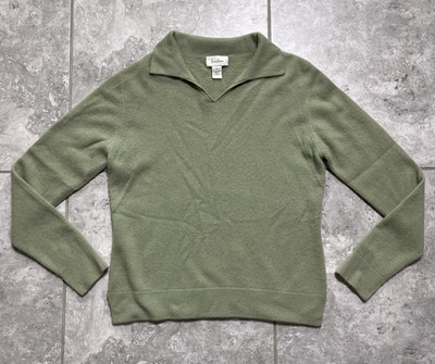 Neiman Marcus VTG 100% Cashmere Long Sleeve Collared Pullover Sweater Green XL