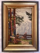 Antique Oil Painting on Panel - Mountain Landscape & Alpine View