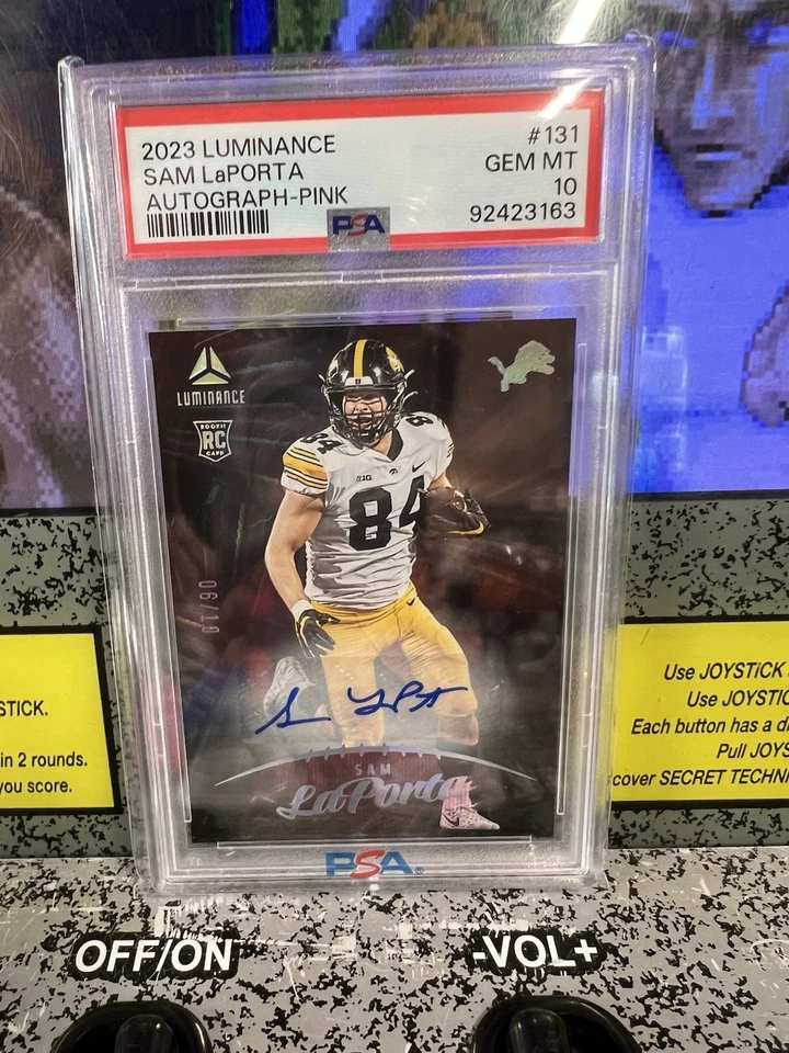 Luminance Sam LaPorta 2023 6/10 rosa novato autógrafo automático graduado PSA 10 GEM MT Foto 2 de 4