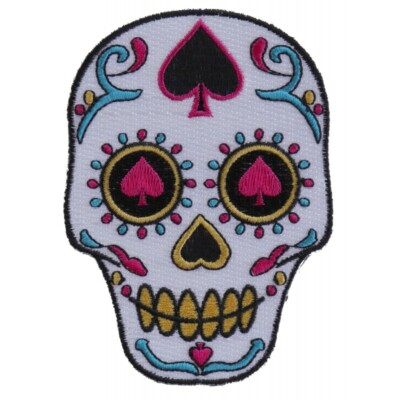 Sugar Skull Sew on Patch   Dia De La Muertos Day of The Dead  3'' x 4'' with spade