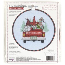 Dimensions Learn-A-Craft Counted CrossStitch Kit 6 Round-Red Truck Gnomes-1Pack