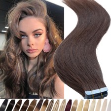 Tape in Human Hair Extensions Invisible Skin Weft Real Brazilian Hair White 100g