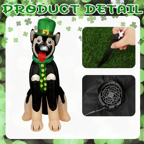 5 Ft St Patricks Day Inflatable German Shepherd Dog with LED St Patrick