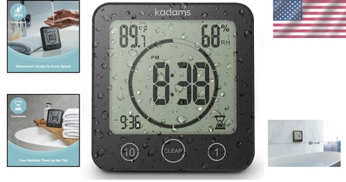 Compact Digital Shower Timer Clock with Loud Alarm & Temperature Feature - Black - Picture 2 of 12