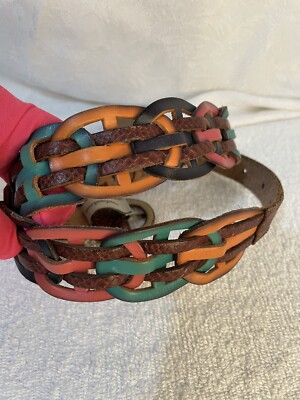 Fossil Genuine Leather Multicolor Leather Belt Fossil Belt Woven Skinny Multicolor Genuine Leather belt Med  main image 2