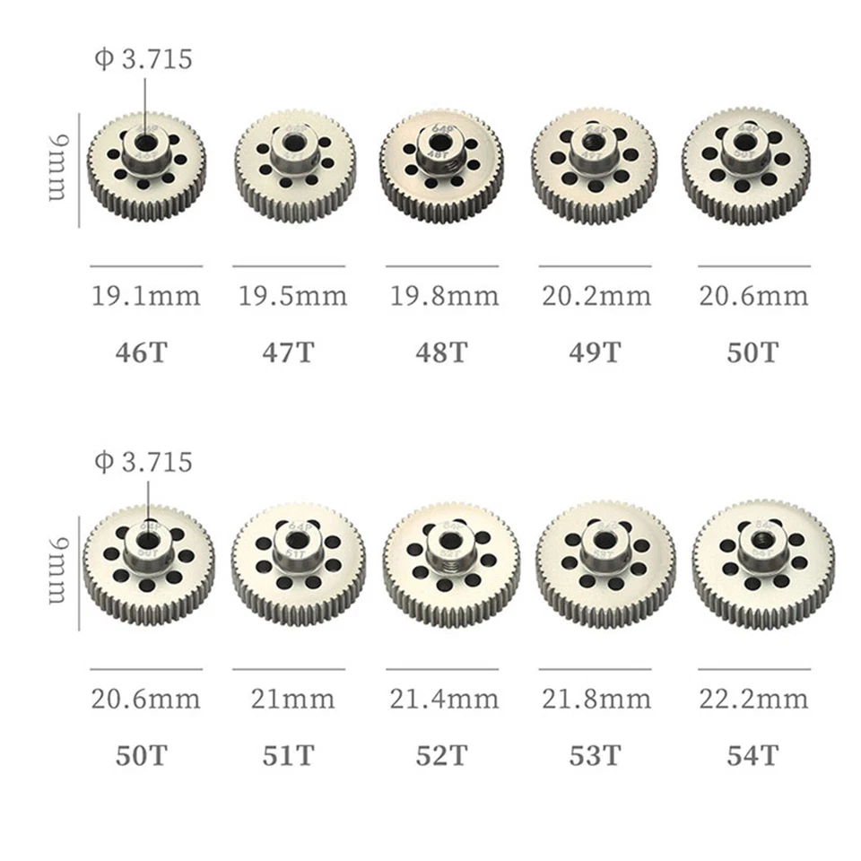 7075 Aluminum Hardened Metal Gear 21-54T 64P Motor Gear for 1/10 RC Car Model - Image 2 of 4