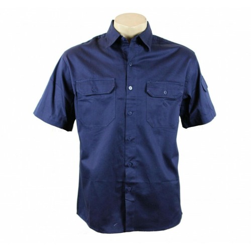 Work Shirt Original Cotton Drill Short Sleeve WorkWear Navy - Picture 2 of 2