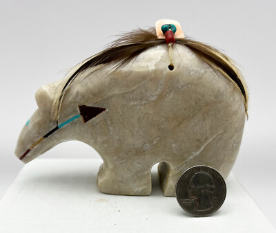 Marble Bear medicine bundle inlaid turquoise pipestone jet coral spiny oyster