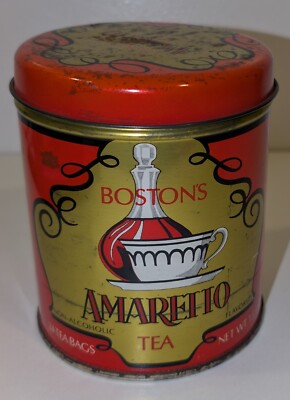 Vintage Boston s Amaretto Tea Tin Collectible Music Box  Tea for Two  Red & Gold