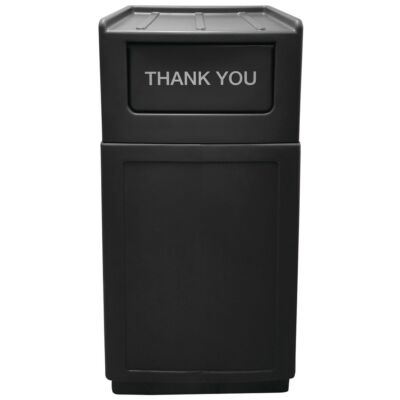 HUBERT  Black Trash Receptacle with Lid, 39 gal - 21 1/2'' L x 14 1/2'' W x 49'' H