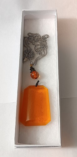 Asian Warrior Intaglio Reverse Carved Glass Pendant Necklace w/ long Chain 30" - Picture 2 of 8