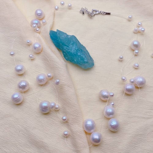 Collana Perla Bianca Coltivata Gioielli Stellati 5 Fili - Foto 3 di 6